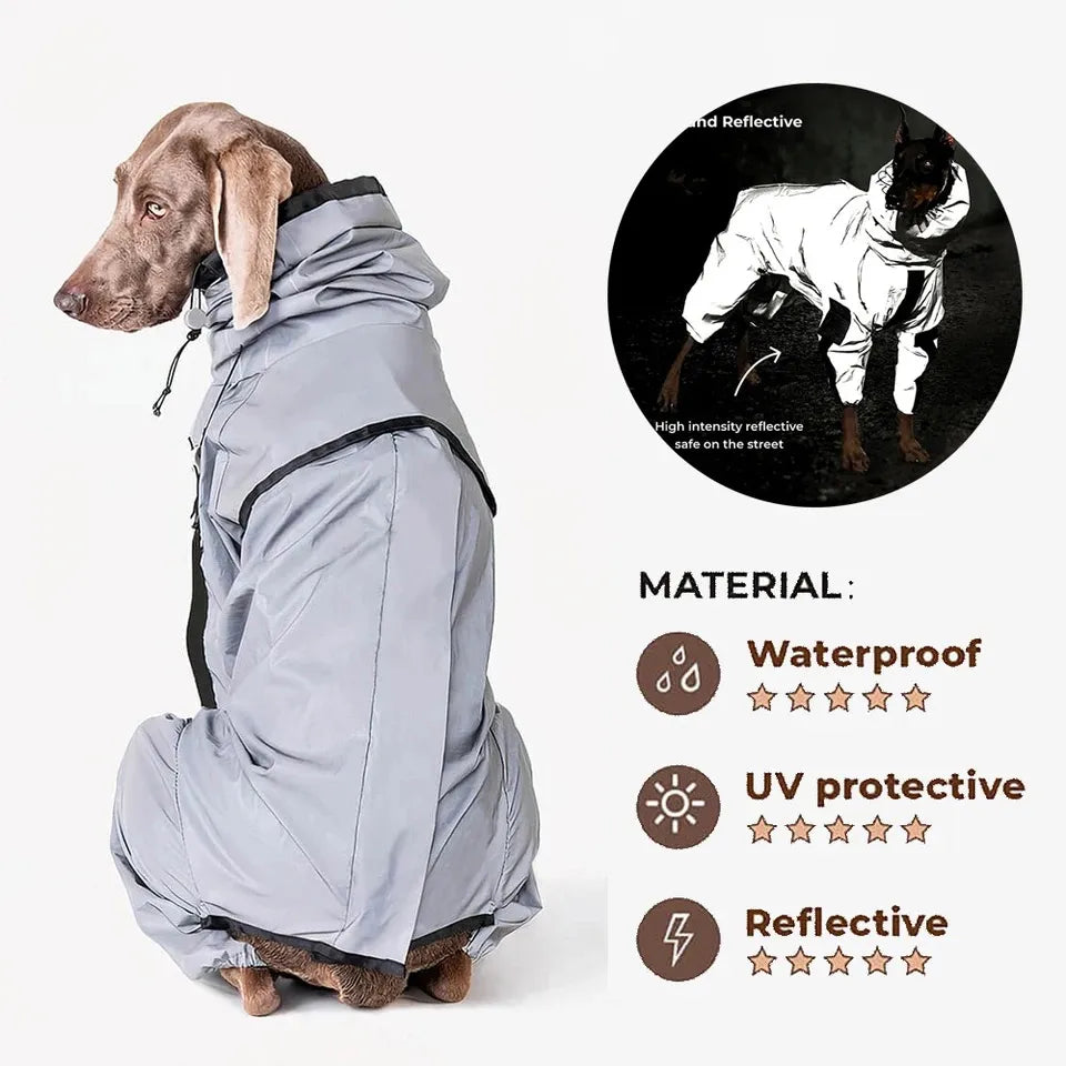 Reflective Waterproof Dog Raincoat Jumpsuit For Medium To Large Dogs