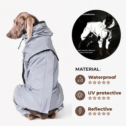 Reflective Waterproof Dog Raincoat Jumpsuit For Medium To Large Dogs