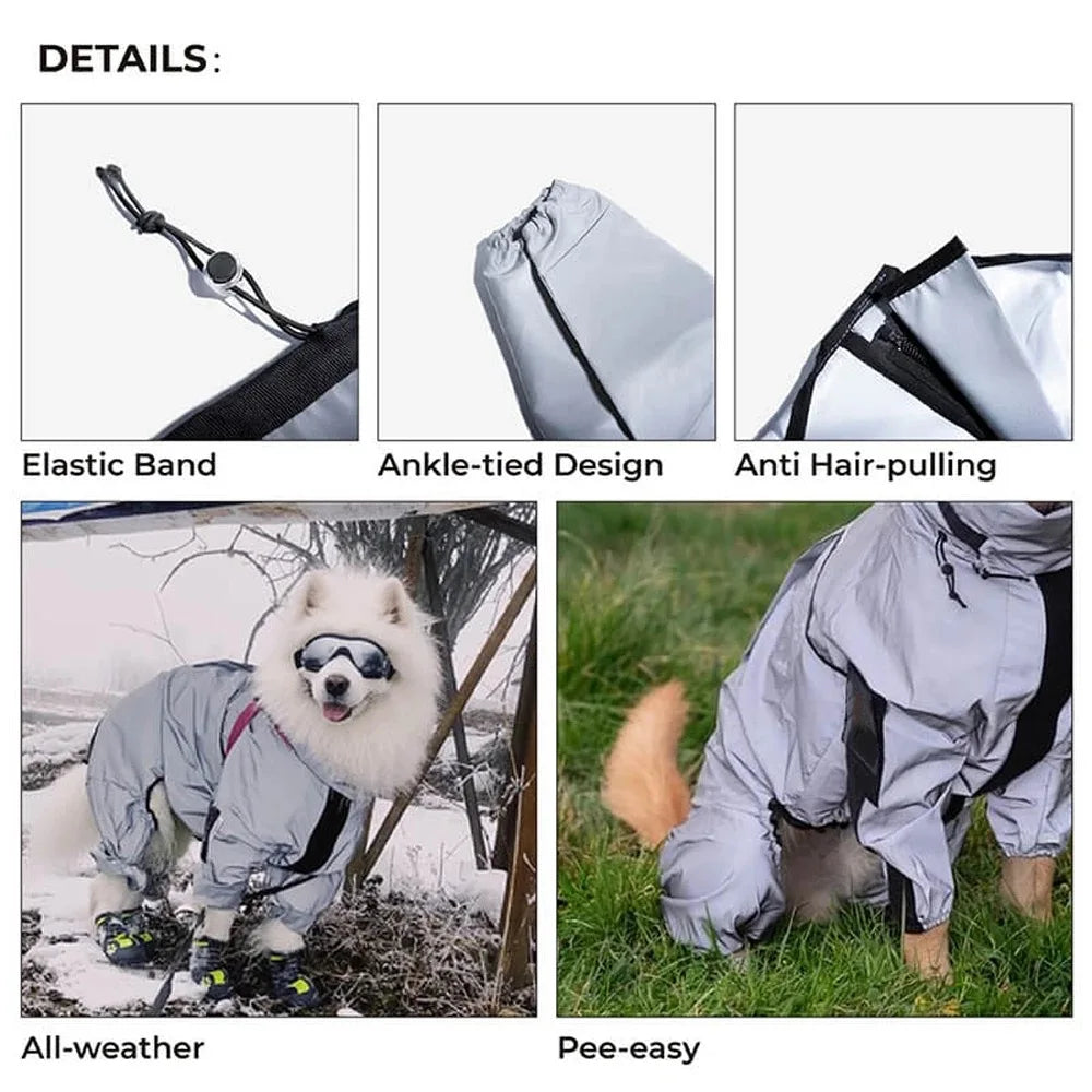 Reflective Waterproof Dog Raincoat Jumpsuit For Medium To Large Dogs