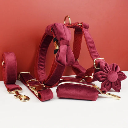 Luxury Dog Harness Set - Burgundy Red